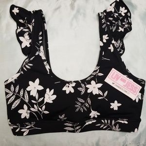 Ruffle strap floral sports bra
